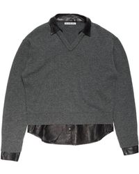 Acne Studios - Leather-Trim V-Neck Sweater - Lyst