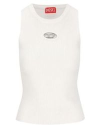 DIESEL - M-Caddix Logo Plaque Ribbed-Knit Top - Lyst