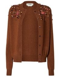 Fendi - Embellished Buttoned Crewneck Cardigan - Lyst