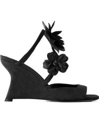 Zimmermann - Embellished Leather-Trimmed Suede Wedge Mules - Lyst