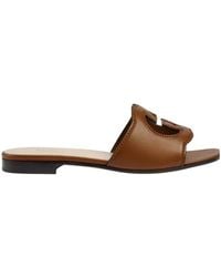 Gucci - Interlocking G Cut-out Leather Sliders - Lyst