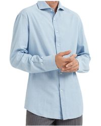 Brunello Cucinelli - Denim-Effect Chambray Shirt With Spread Collar - Lyst