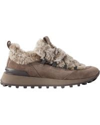 Brunello Cucinelli - Monile Shearling-Insert Sneakers - Lyst