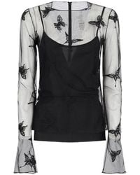 Blumarine - Sheer Butterfly-Embroidered Top - Lyst