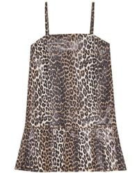Ganni - Leopard Printed Spaghetti Strap Mini Dress - Lyst