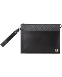 Fendi - Logo Plaque Zipped Clutch Bag - Lyst