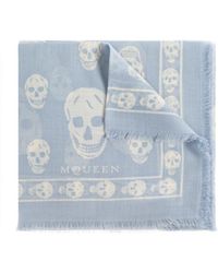 McQueen - Skull Printed Fringed Edge Scarf - Lyst