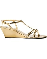 Prada - Golden Metallic Strappy Sandals - Lyst