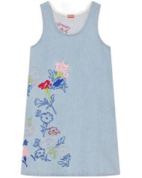 KENZO - Floral Patterned Crewneck Denim Dress - Lyst