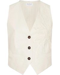 Brunello Cucinelli - Cotton-Blend Flora-Appliqué Waistcoat - Lyst