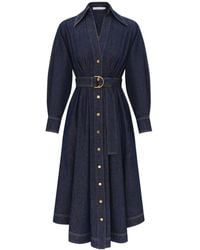 Zimmermann - Belted Denim Midi Dress - Lyst