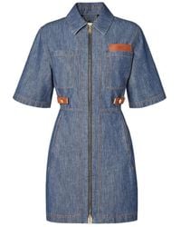 Fendi - Logo Detailed Denim Chambray Dress - Lyst