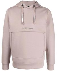Emporio Armani - Logo-Print Concealed-Pocket Hoodie - Lyst