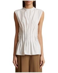 KHAITE - Westin Pleated Cotton-Poplin Top - Lyst