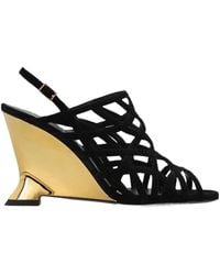 Balmain - Cutout Wedge Heeled Sandals - Lyst
