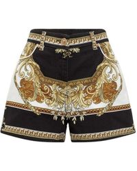 Versace - Baroque-Print Denim Shorts - Lyst