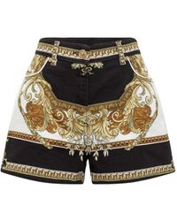 Versace - Baroque-Print Denim Shorts - Lyst