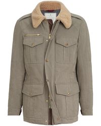 Brunello Cucinelli - Waxed Techno-Cotton Safari Jacket With Thermore Padding, Nappa Leather Inserts And Shearling Collar - Lyst