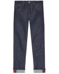 Gucci - Tapered Denim Pants With Web - Lyst