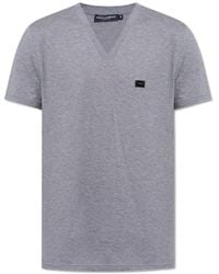 Dolce & Gabbana - Logo Plaque V-Neck T-Shirt - Lyst