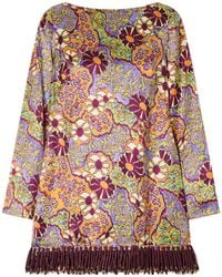 ALÉMAIS - Floral-Print Fringed Satin Mini Dress - Lyst