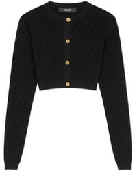 Versace - Jacquard Stretch Viscose Knit Crop Cardigan - Lyst