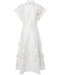 Leo - Aubrey Floral-Appliqué Linen-Blend Shirt Dress - Lyst