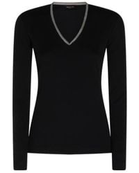 Fabiana Filippi - Trimmed V-Neck Long Sleeve Top - Lyst