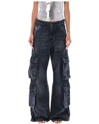 DIESEL - Logo Patch Wide-Leg Cargo Jeans - Lyst