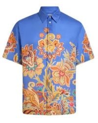 Etro - Cotton Shirt With Placed Floral Print - Lyst