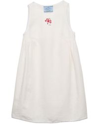 Prada - Embroidered Slubbed Canvas Mini-Dress - Lyst