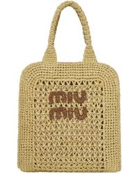 Miu Miu - Raffia-Effect Woven Tote Bag - Lyst