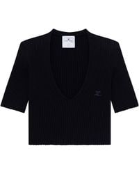 Courreges - Courrèges V-Neck Cropped Knitted Top - Lyst