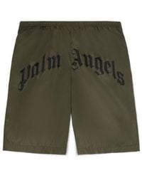 Palm Angels - Curved Logo Elastic Waist Swim Shorts - Lyst