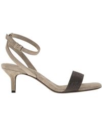 Brunello Cucinelli - Suede Sandals With Precious Insert - Lyst