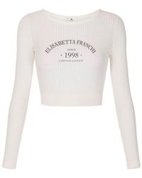 Elisabetta Franchi - Printed Logo Knit Top - Lyst