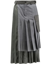 Sacai - Pleated Layered Midi Skirt - Lyst