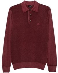 Etro - Textured Knit Long Sleeve Polo Shirt - Lyst