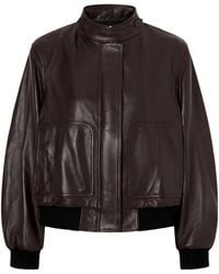 Nour Hammour - Rios High-Neck Zip-Up Leather Bomber Jacket - Lyst
