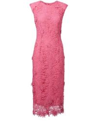 Monique Lhuillier - Hibiscus Floral Lace Midi Dress - Lyst