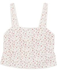 Posse - Charlotte Floral-Print Lace-Trim Cotton Tank Top - Lyst