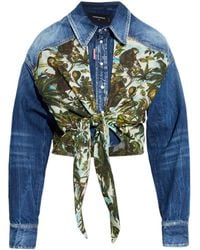 DSquared² - Monkey Business Cropped Denim Shirt - Lyst