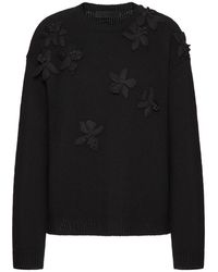 Valentino - Floral Embellished Crewneck Jumper - Lyst