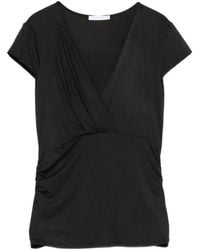 Patrizia Pepe - V-Neck Draped Modal T-Shirt - Lyst
