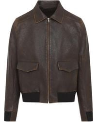 Prada - Collared Long-Sleeved Leather Jacket - Lyst