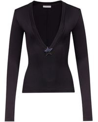 Area - Star Stud-Detailed V-Neck Knitted Jumper - Lyst