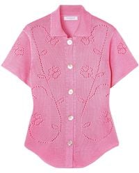 Calle Del Mar - Lapel Short Sleeve Knit Cardigan - Lyst