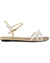Prada - Flat Patent And Metallic Leather Sandals - Lyst