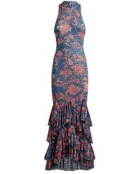 Etro - Stretch Tulle Long Dress With Floral Motif - Lyst
