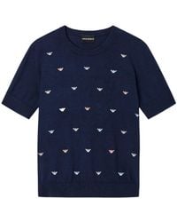 Emporio Armani - Jumper With All-Over Micro Eagle Embroidery - Lyst
